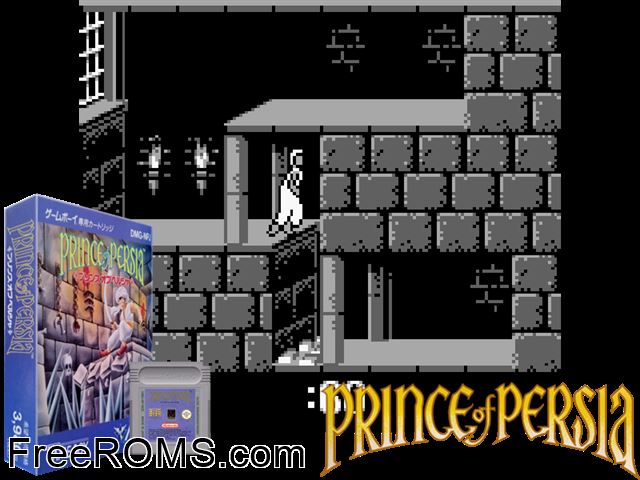 Prince Of Persia (Japan) Gameboy Color game showing 3D box cover and gameplay screenshot