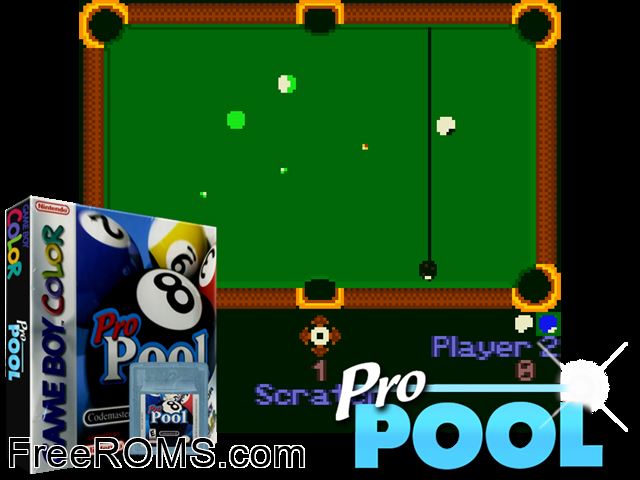 Pro Pool Gameboy Color game showing 3D box cover and gameplay screenshot