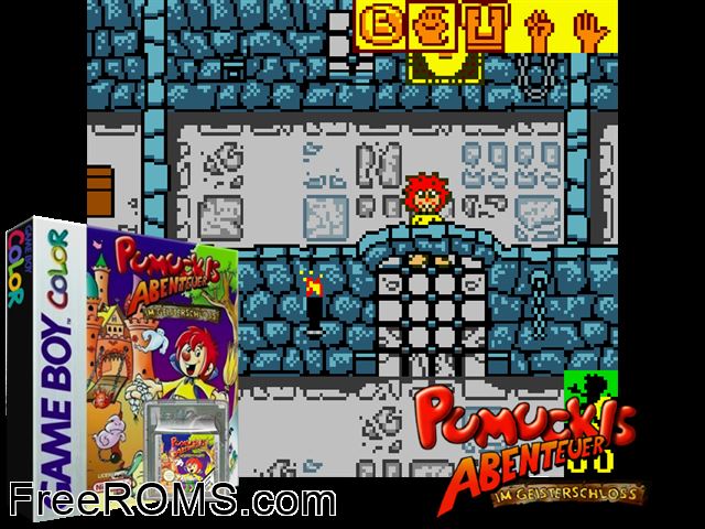 Pumuckls Abenteuer Im Geisterschloss (Germany) Gameboy Color game showing 3D box cover and gameplay screenshot