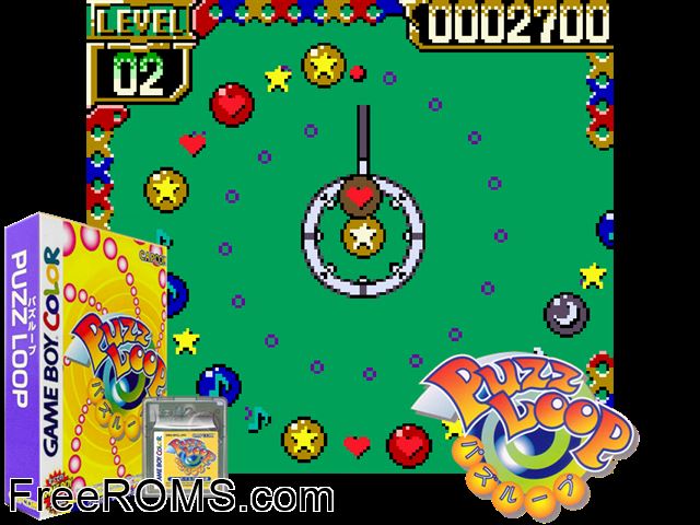 Puzz Loop (Japan) Gameboy Color game showing 3D box cover and gameplay screenshot