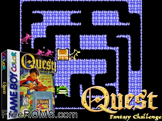 Quest - Fantasy Challenge Gameboy Color game showing 3D box cover and gameplay screenshot