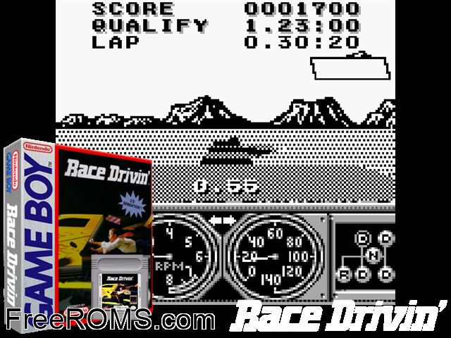 Race Drivin Gameboy Color game showing 3D box cover and gameplay screenshot
