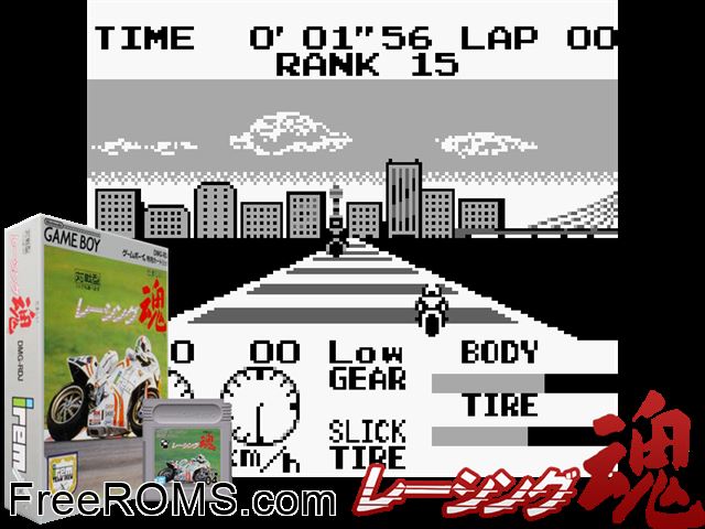 Racing Tamashii (Japan) Gameboy Color game showing 3D box cover and gameplay screenshot