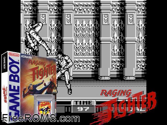 Raging Fighter Gameboy Color game showing 3D box cover and gameplay screenshot