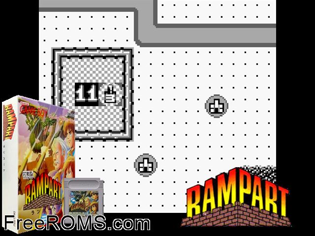 Rampart (Japan) Gameboy Color game showing 3D box cover and gameplay screenshot