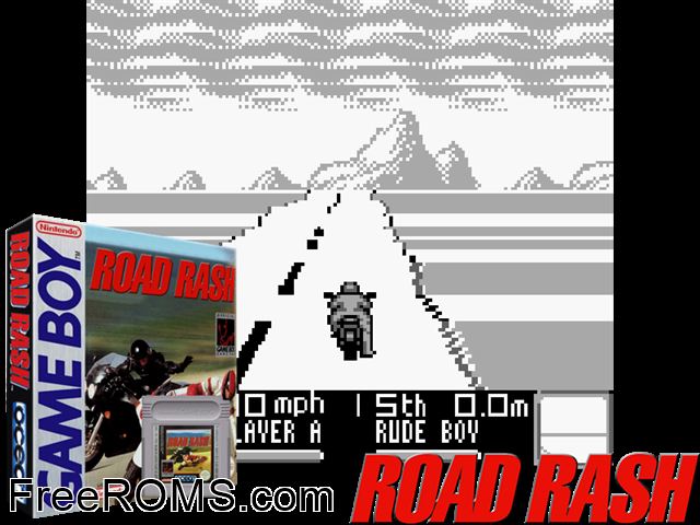 Road Rash (Beta) Gameboy Color game showing 3D box cover and gameplay screenshot