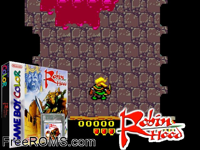 Robin Hood Gameboy Color game showing 3D box cover and gameplay screenshot