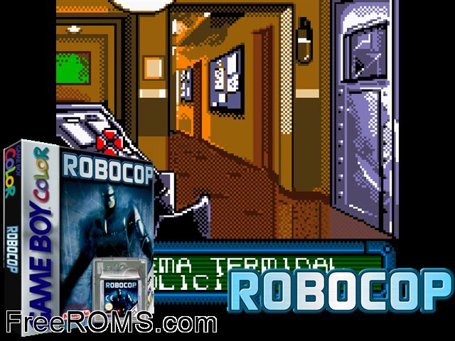Robocop Gameboy Color game showing 3D box cover and gameplay screenshot