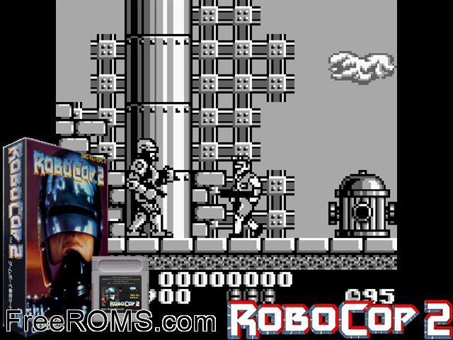 Robocop 2 (Japan) Gameboy Color game showing 3D box cover and gameplay screenshot