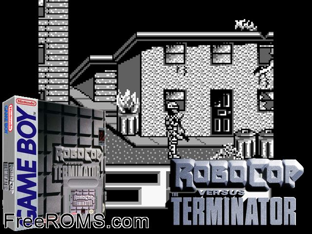Robocop Vs. The Terminator Gameboy Color game showing 3D box cover and gameplay screenshot