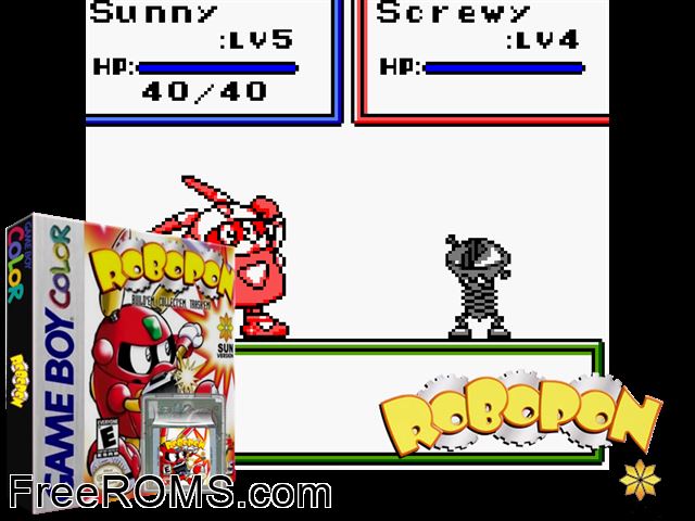 Robopon - Sun Version Gameboy Color game showing 3D box cover and gameplay screenshot