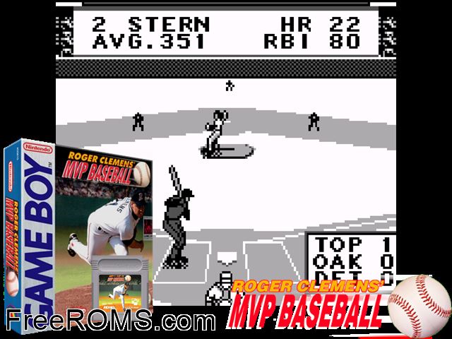 Roger Clemens Mvp Baseball Gameboy Color game showing 3D box cover and gameplay screenshot