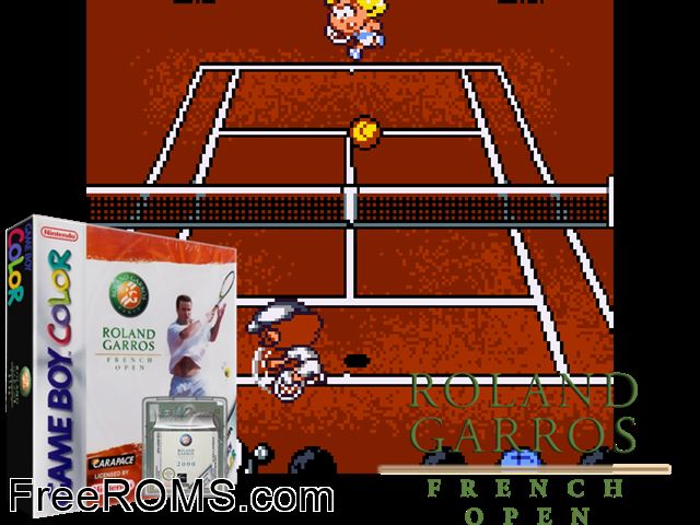 Roland Garros French Open Gameboy Color game showing 3D box cover and gameplay screenshot