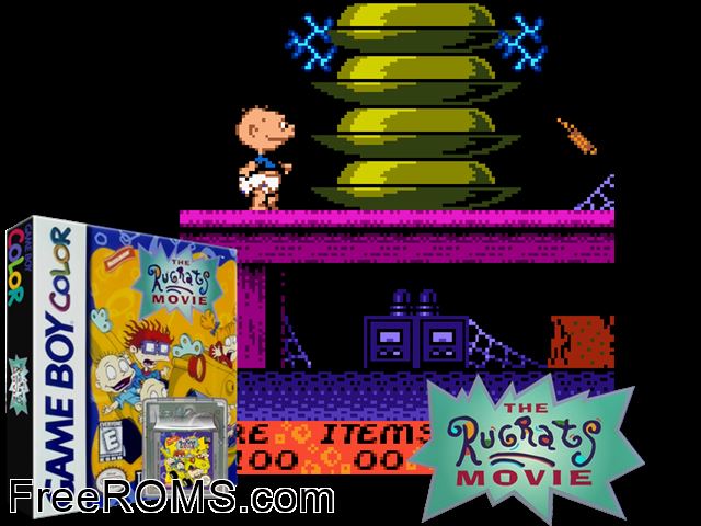 Rugrats Movie, The Gameboy Color game showing 3D box cover and gameplay screenshot