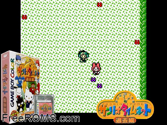 Sanrio Timenet - Kako Hen (Japan) Gameboy Color game showing 3D box cover and gameplay screenshot