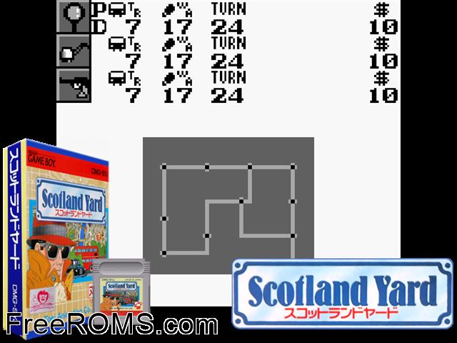 Scotland Yard (Japan) Gameboy Color game showing 3D box cover and gameplay screenshot