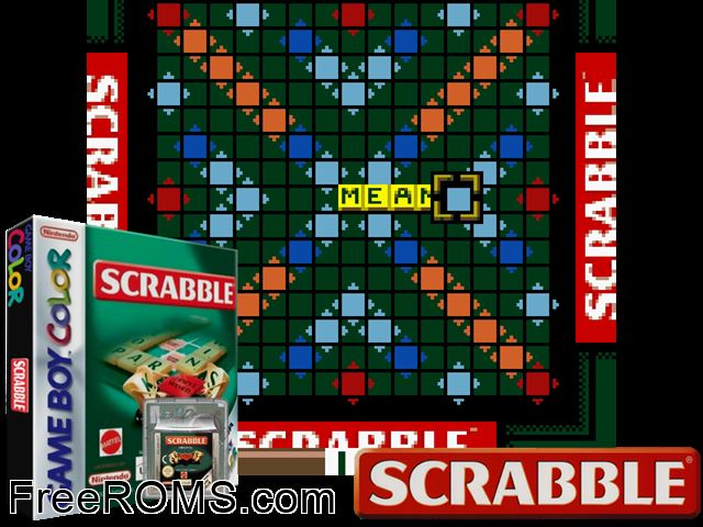 Scrabble Gameboy Color game showing 3D box cover and gameplay screenshot