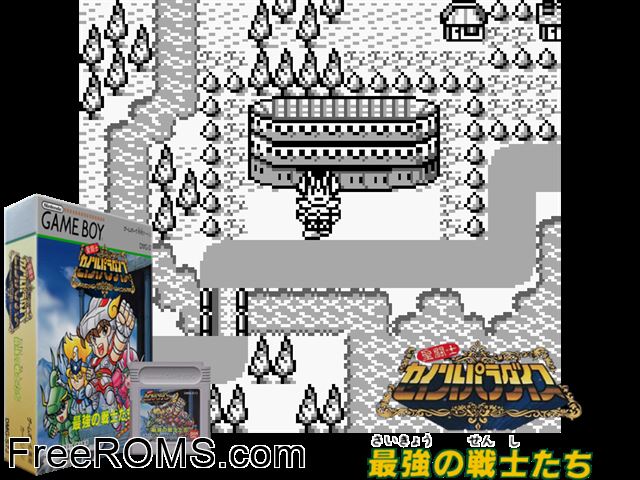 Sd Saint Seiya Paradise - Saikyou No Senshitachi (Spainish) Gameboy Color game showing 3D box cover and gameplay screenshot