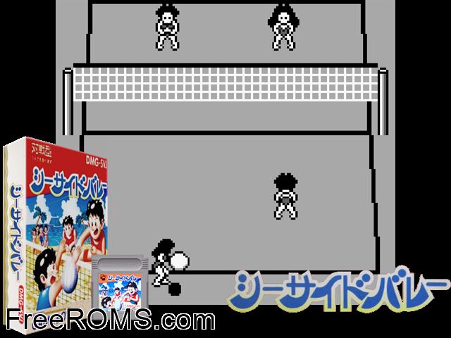 Seaside Volley (Japan) Gameboy Color game showing 3D box cover and gameplay screenshot