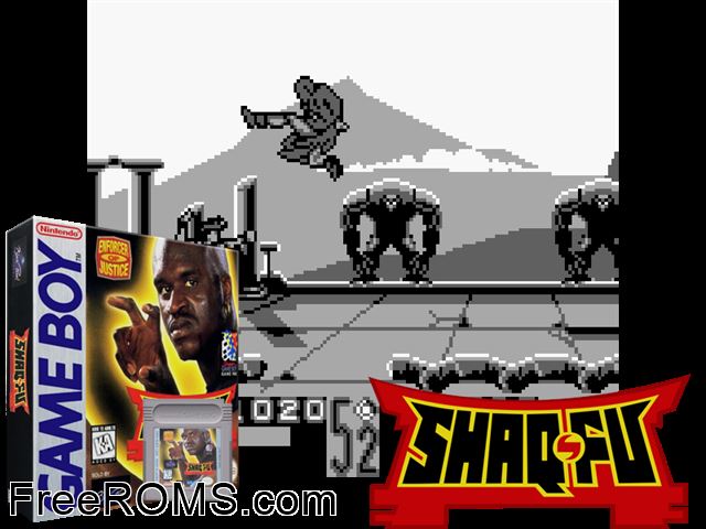 Shaq Fu Gameboy Color game showing 3D box cover and gameplay screenshot