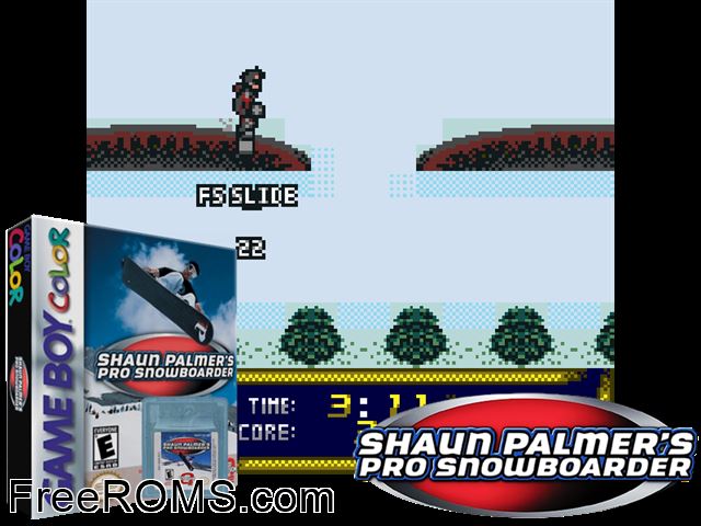 Shaun Palmers Pro Snowboarder Gameboy Color game showing 3D box cover and gameplay screenshot