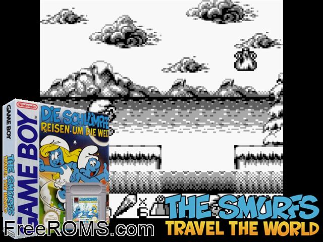 Smurfs 2, The Gameboy Color game showing 3D box cover and gameplay screenshot