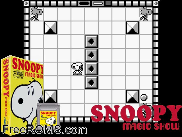 Snoopy - Magic Show (Japan) Gameboy Color game showing 3D box cover and gameplay screenshot