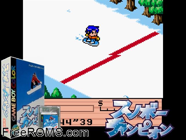 Snowboard Champion Gameboy Color game showing 3D box cover and gameplay screenshot