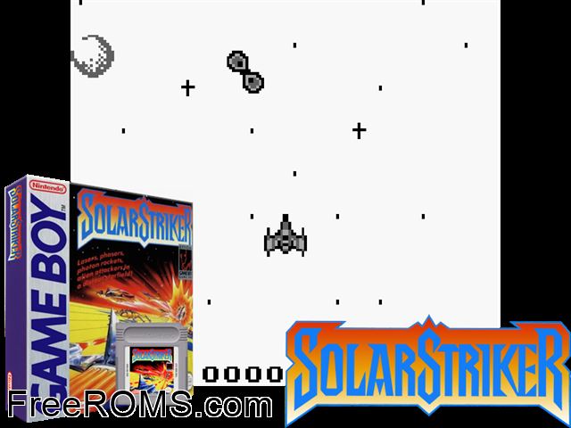 Solarstriker Gameboy Color game showing 3D box cover and gameplay screenshot