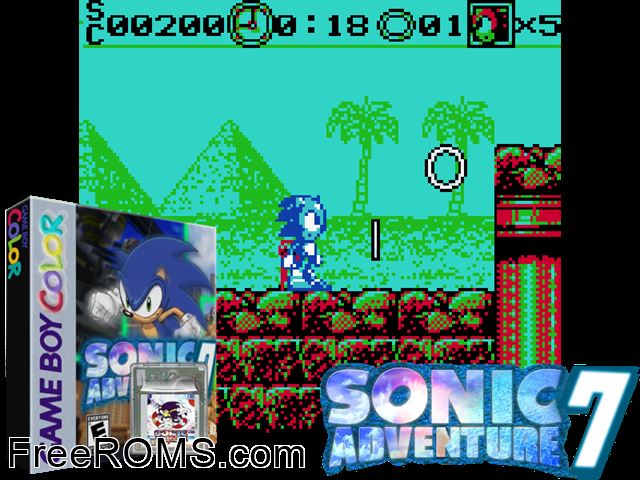 Sonic 7 Gameboy Color game showing 3D box cover and gameplay screenshot