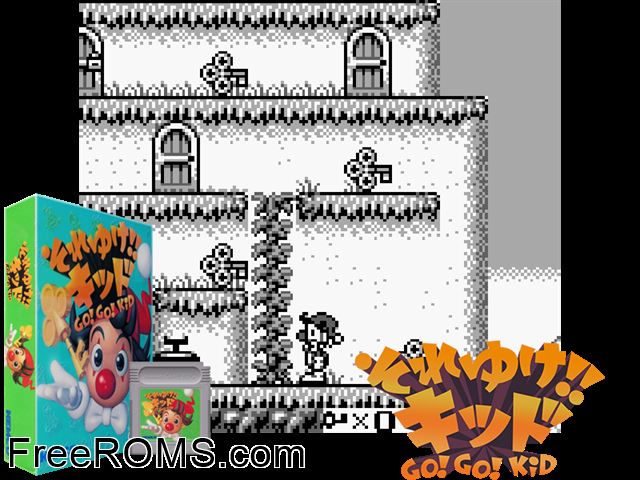 Soreyuke!! Kid (Japan) Gameboy Color game showing 3D box cover and gameplay screenshot