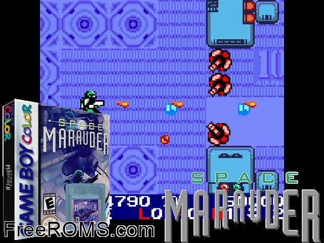 Space Marauder Gameboy Color game showing 3D box cover and gameplay screenshot