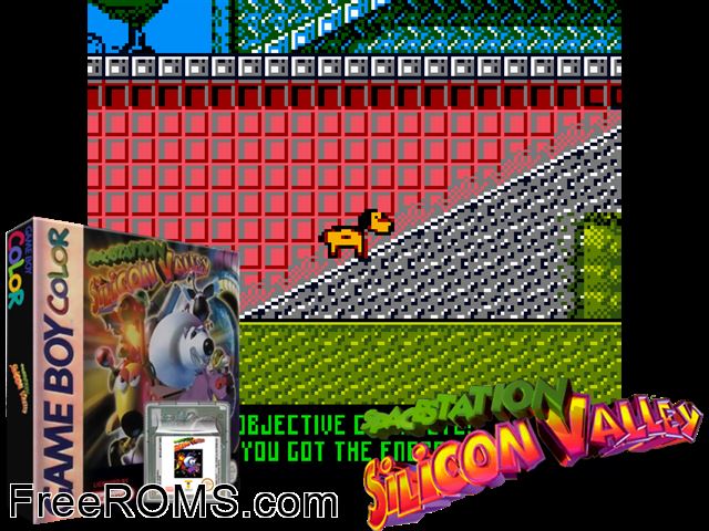 Spacestation Silicon Valley Gameboy Color game showing 3D box cover and gameplay screenshot