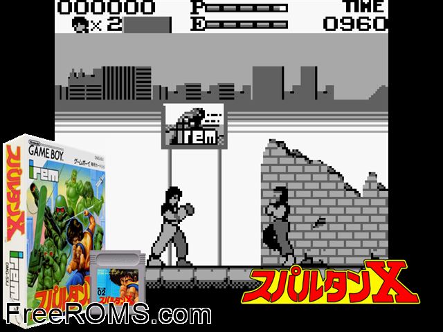 Spartan X (Japan) Gameboy Color game showing 3D box cover and gameplay screenshot