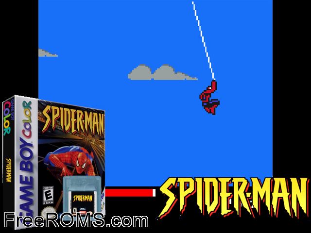 Spider-Man (France) Gameboy Color game showing 3D box cover and gameplay screenshot