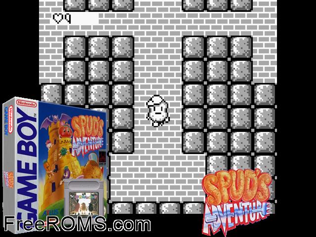 Spuds Adventure Gameboy Color game showing 3D box cover and gameplay screenshot