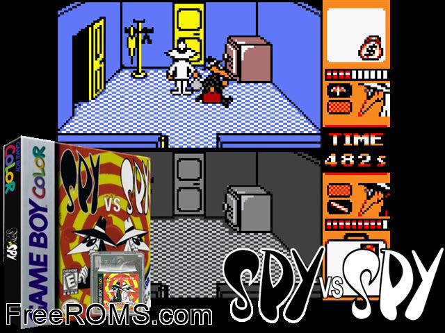 Spy Vs. Spy (Japan) Gameboy Color game showing 3D box cover and gameplay screenshot