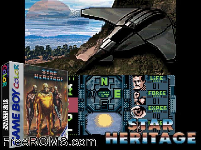 Star Heritage Password Version (Public Domain) Gameboy Color game showing 3D box cover and gameplay screenshot