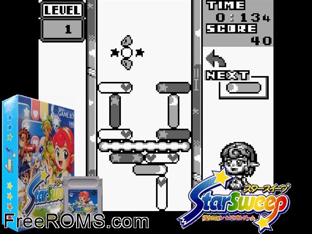 Star Sweep (Japan) Gameboy Color game showing 3D box cover and gameplay screenshot