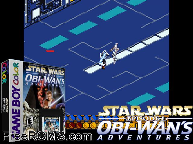 Star Wars Episode I - Obi-Wans Adventures Gameboy Color game showing 3D box cover and gameplay screenshot
