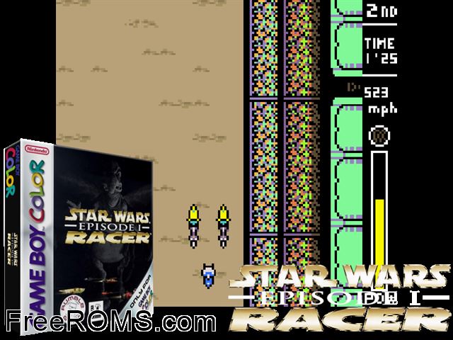 Star Wars Episode I - Racer Gameboy Color game showing 3D box cover and gameplay screenshot
