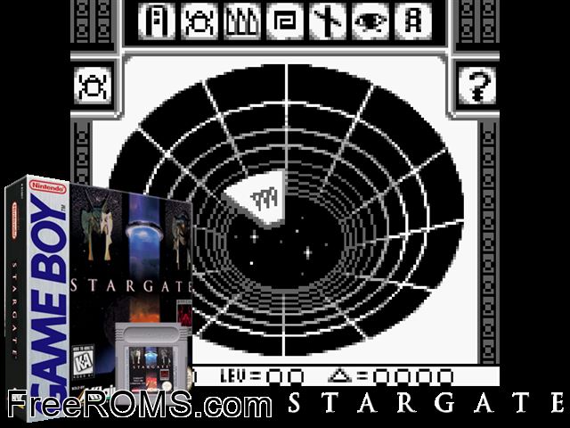 Stargate Gameboy Color game showing 3D box cover and gameplay screenshot