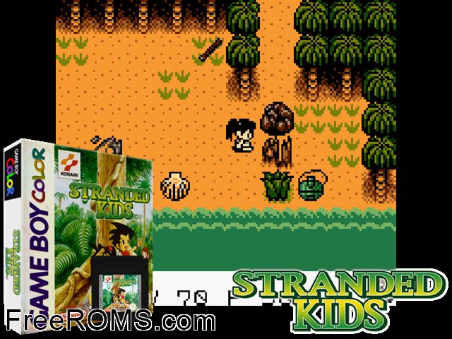 Stranded Kids Gameboy Color game showing 3D box cover and gameplay screenshot