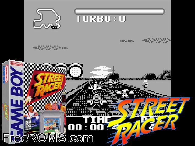 Street Racer Gameboy Color game showing 3D box cover and gameplay screenshot