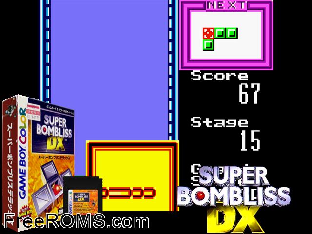 Super Bombliss Dx (Japan) Gameboy Color game showing 3D box cover and gameplay screenshot