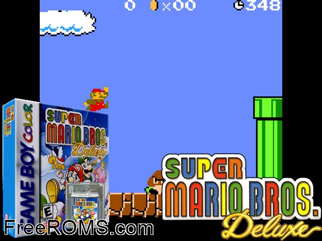 Super Mario Bros. Deluxe (Japan) Gameboy Color game showing 3D box cover and gameplay screenshot
