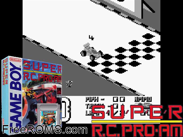 Super R.C. Pro-Am Gameboy Color game showing 3D box cover and gameplay screenshot