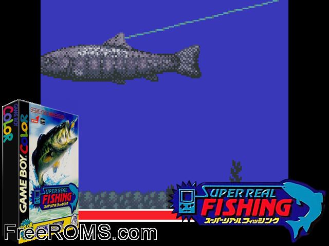 Super Real Fishing (Japan) Gameboy Color game showing 3D box cover and gameplay screenshot