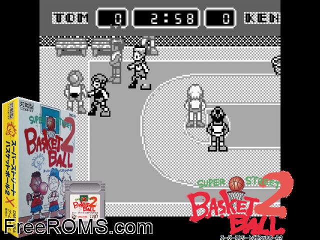 Super Street Basketball 2 (Japan) Gameboy Color game showing 3D box cover and gameplay screenshot