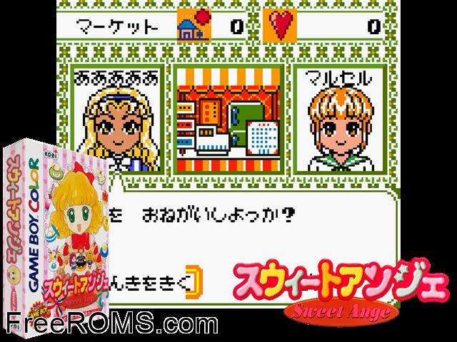 Sweet Ange (Japan) Gameboy Color game showing 3D box cover and gameplay screenshot